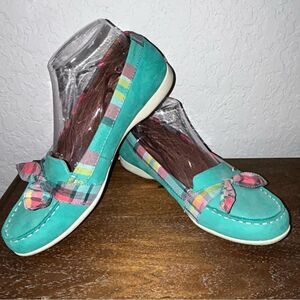 Sebago Felucca Dockside Bow Plaid Print Leather Slip On Loafer Boat Shoes